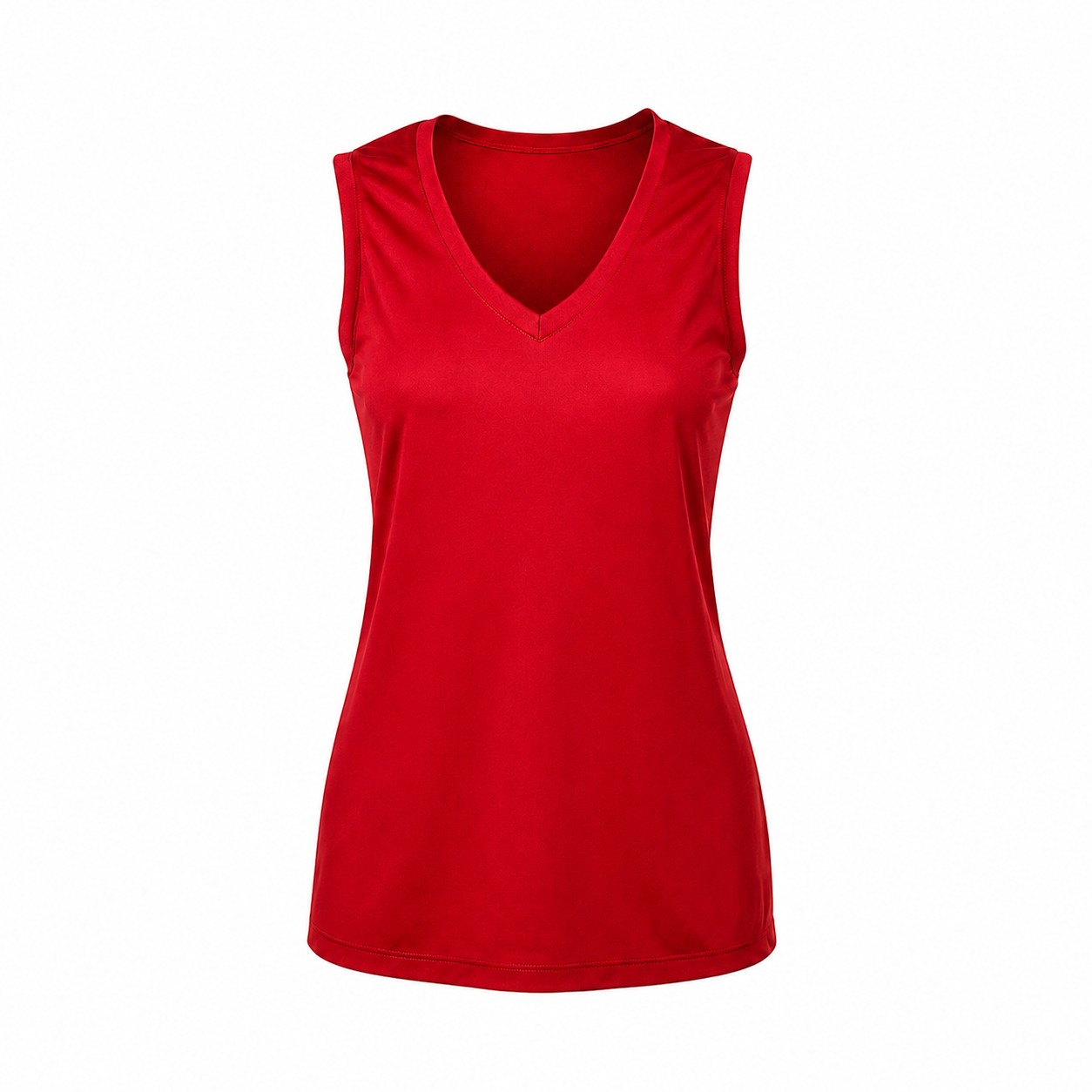 Ladies Polyester V Neck Tank Top — Red