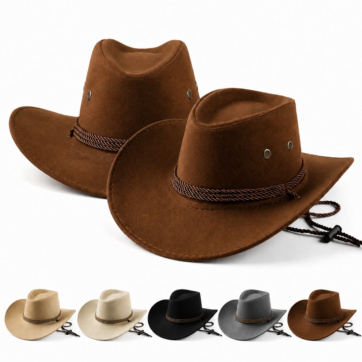 Suede Cowboy Hat With Chin Strap