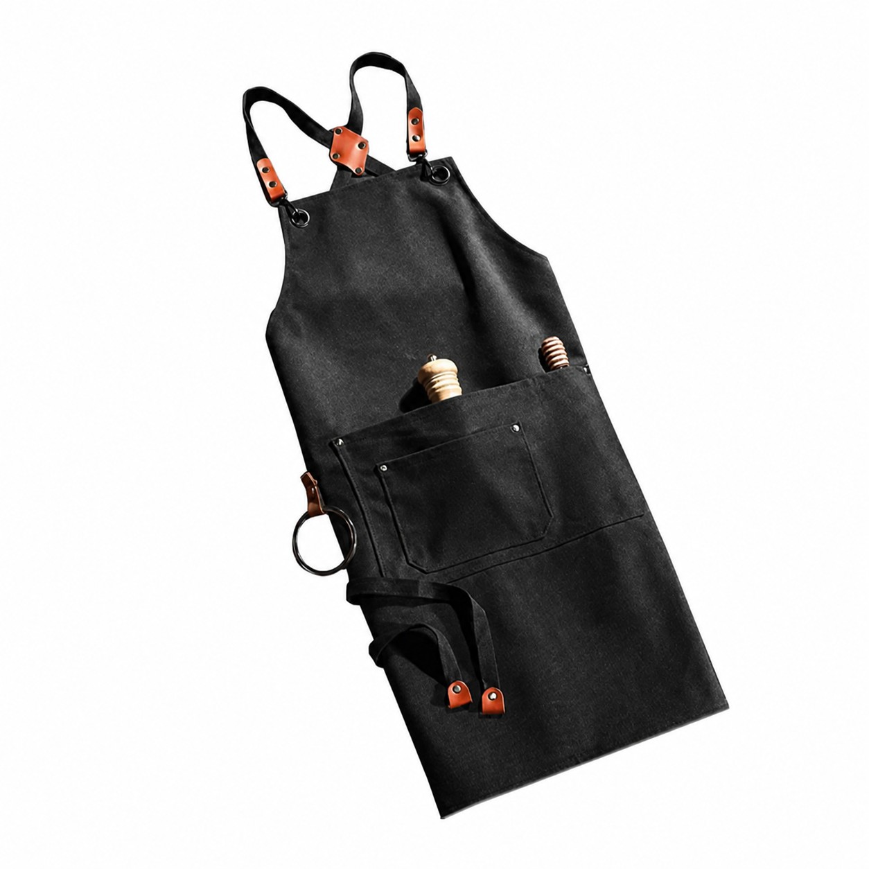 Cotton Denim Barbecue Apron With Pockets — Black