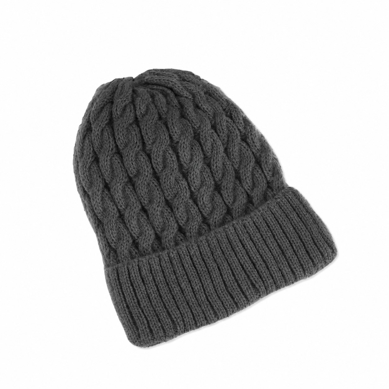 Oversized Polyester Cable Knit Beanie — Dark Gray