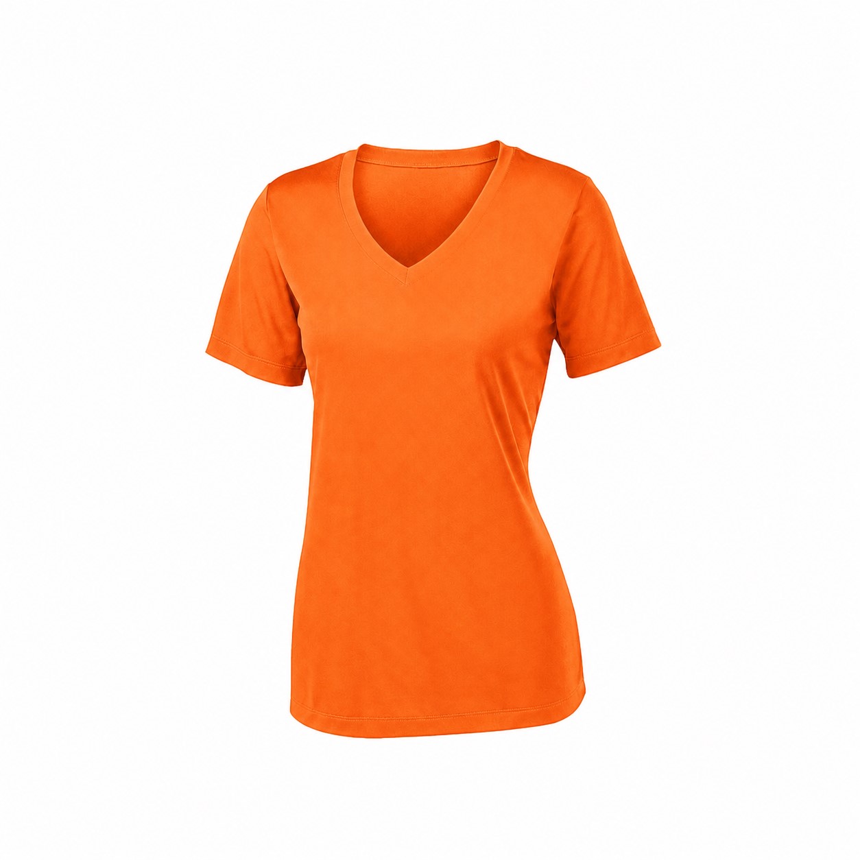 Ladies Polyester V Neck Athletic Tee — Orange