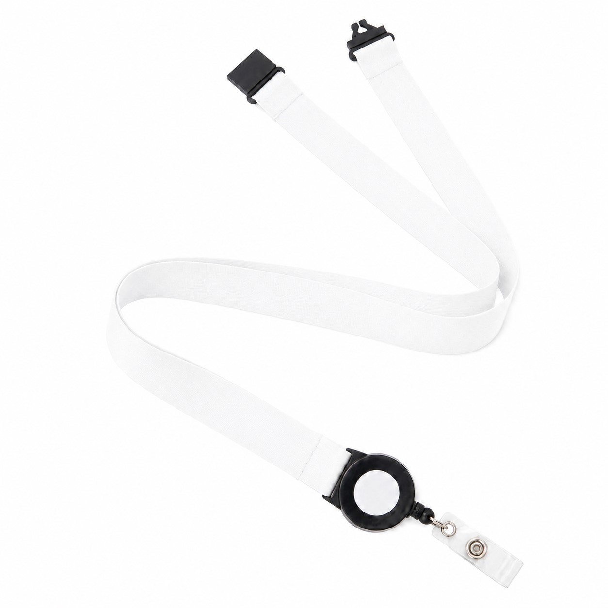 Polyester Lanyard With Retractable Badge Reel — Clear White