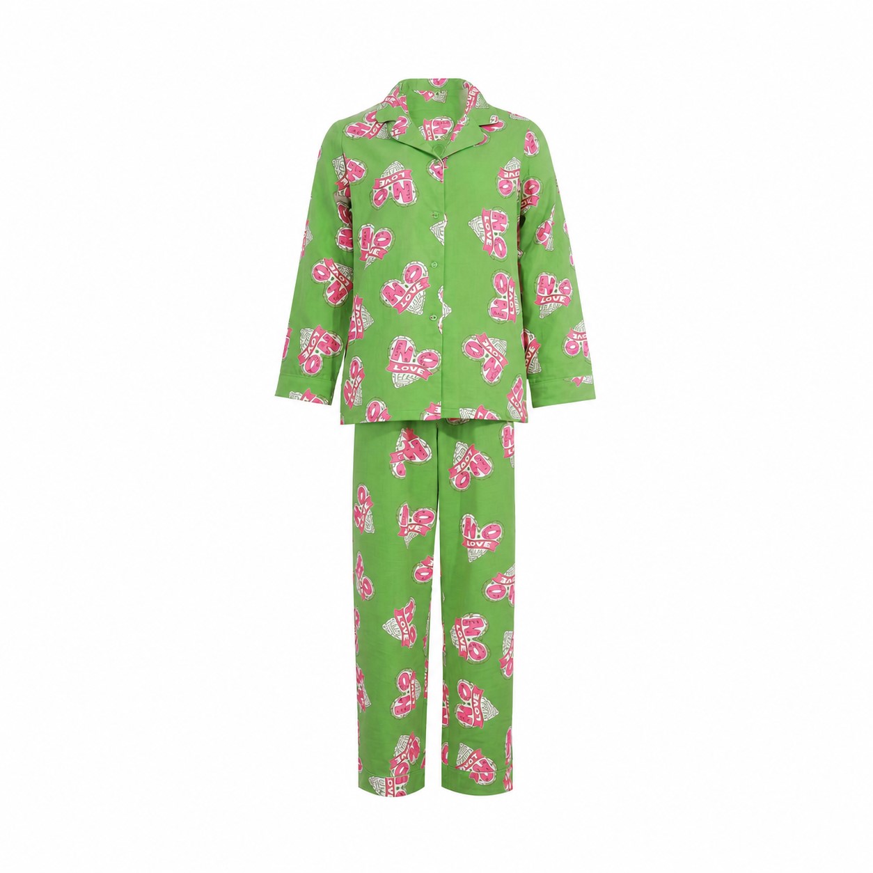 Unisex Cotton Long-Sleeve Pajama Set — Green