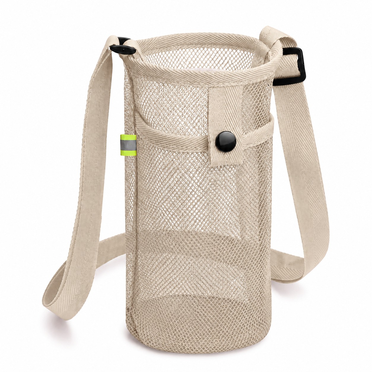 Mesh Water Bottle Holder With Strap — Beige