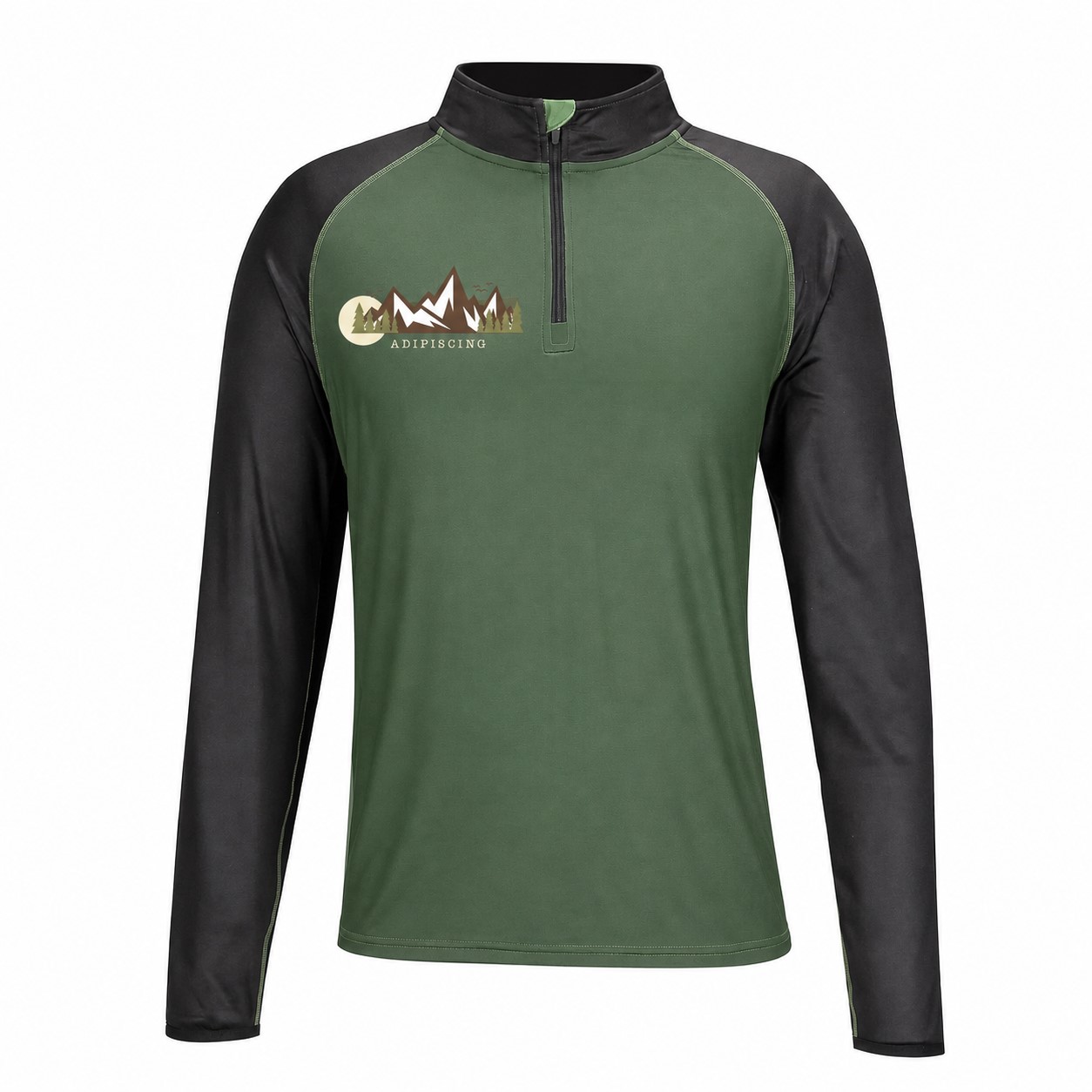Quarter-Zip Neckline Raglan Sleeves Sweatshirt — Green