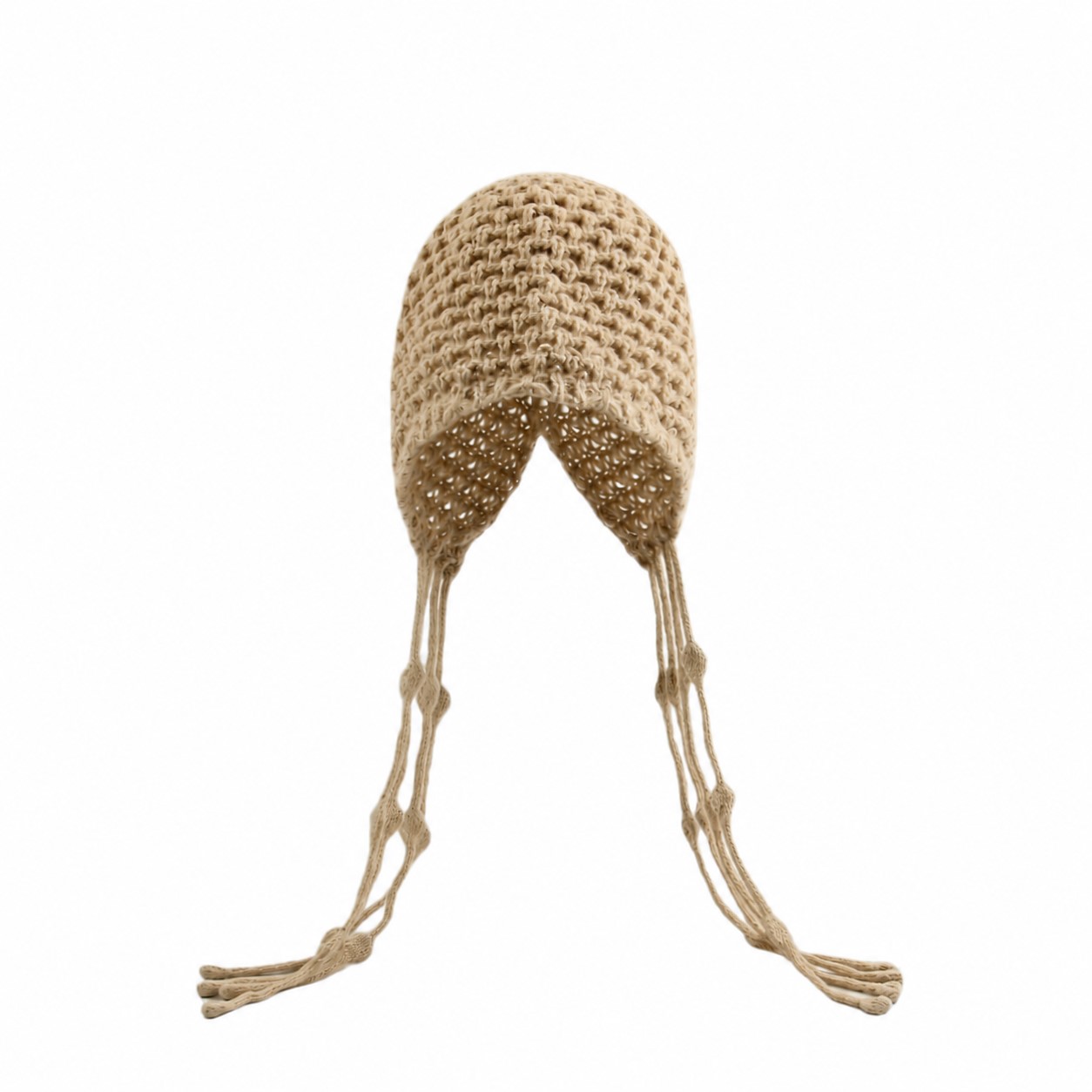 Polyester Crochet Tassel Beanie — Khaki Beige