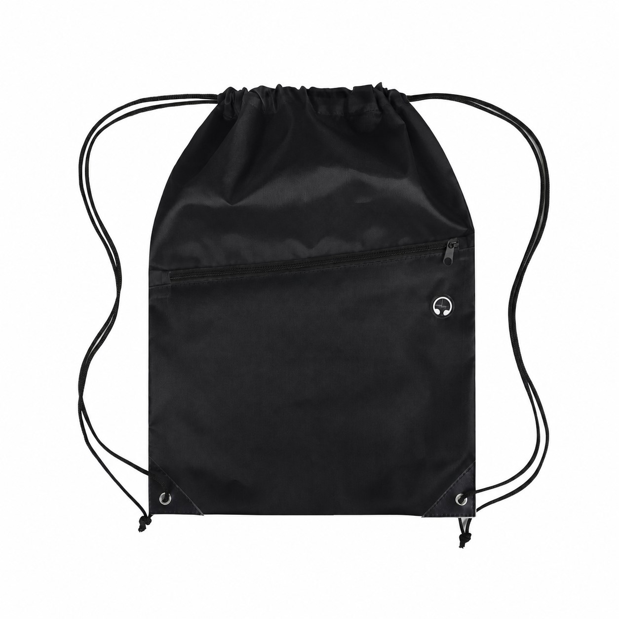 210D Polyester Zippered Drawstring Bag — Black