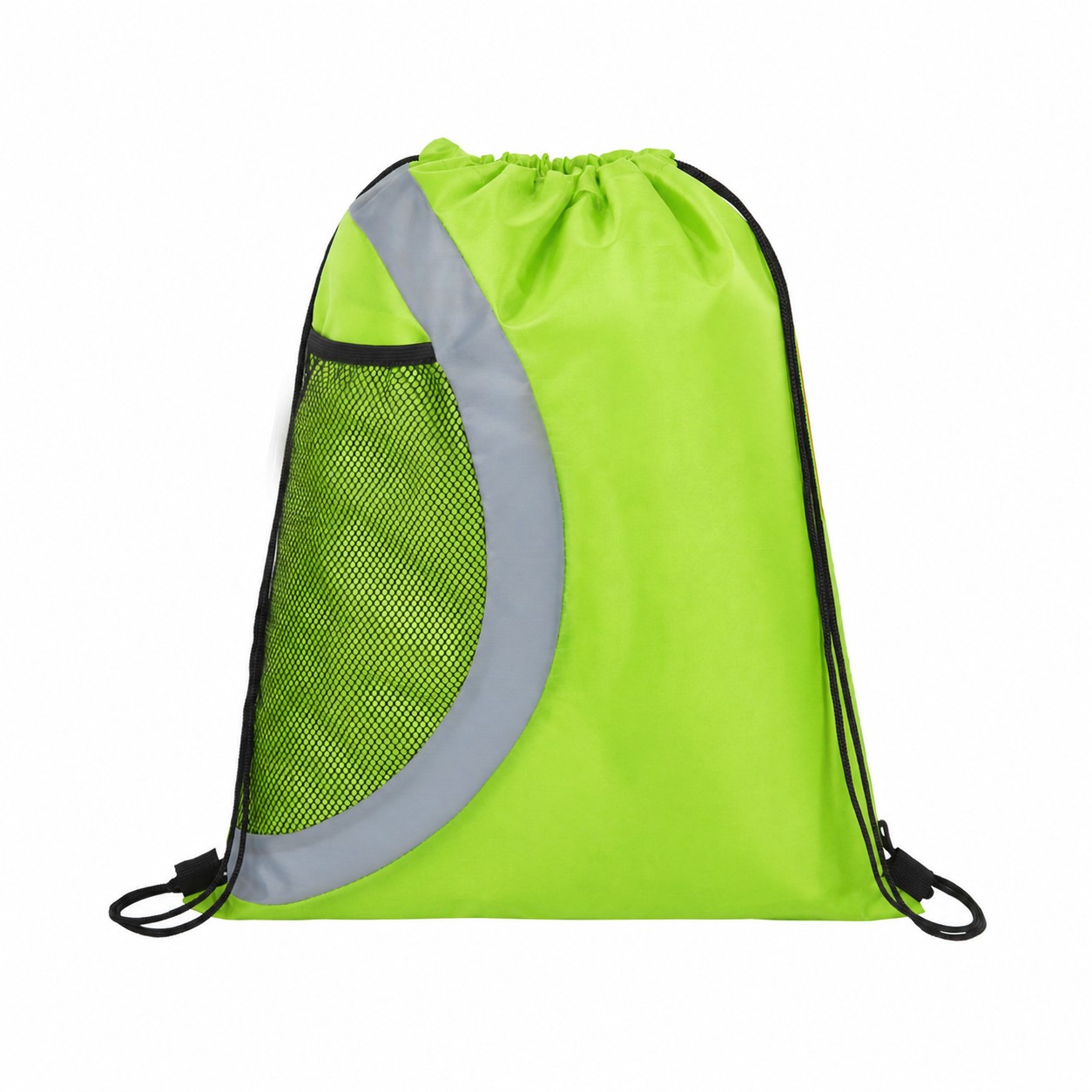 Mesh Pocket 210D Polyester Drawstring Bag — Lime Green