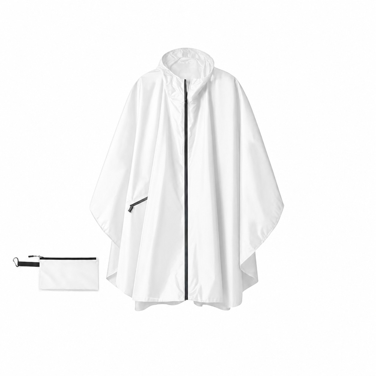 Zippered Polyester Rain Poncho — White