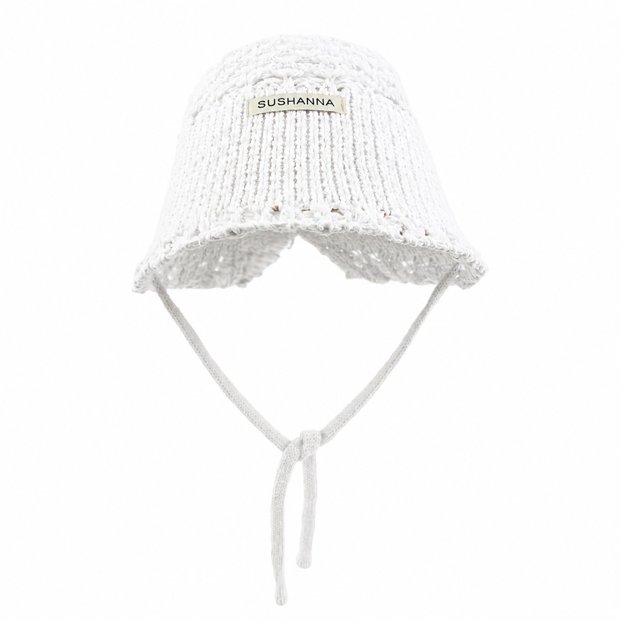 Hollow Knit Polyester Bucket Hat — White