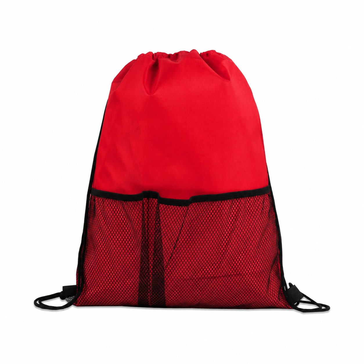 Mesh Pocket Drawstring Backpack — Red