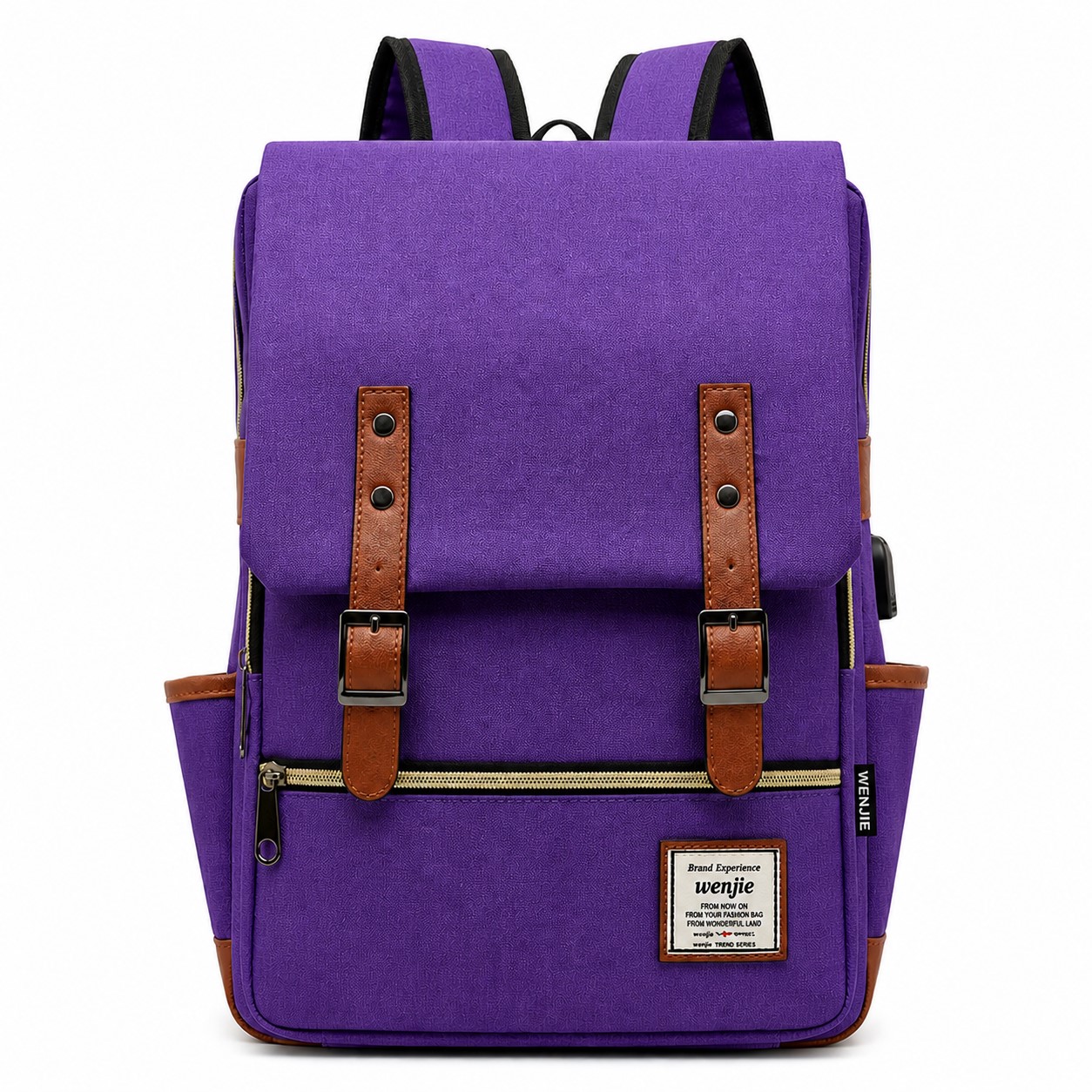 Slim Polyester Laptop Backpack With Charger Port — Purple