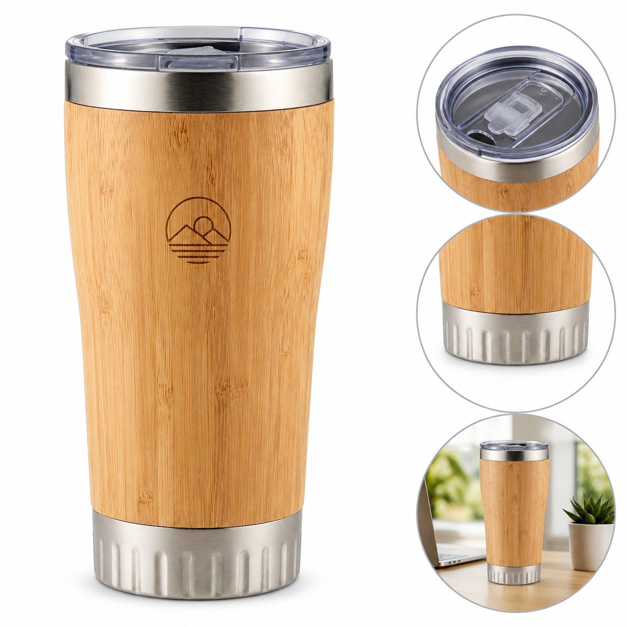 Insulated Bamboo Sleeve Travel Tumbler