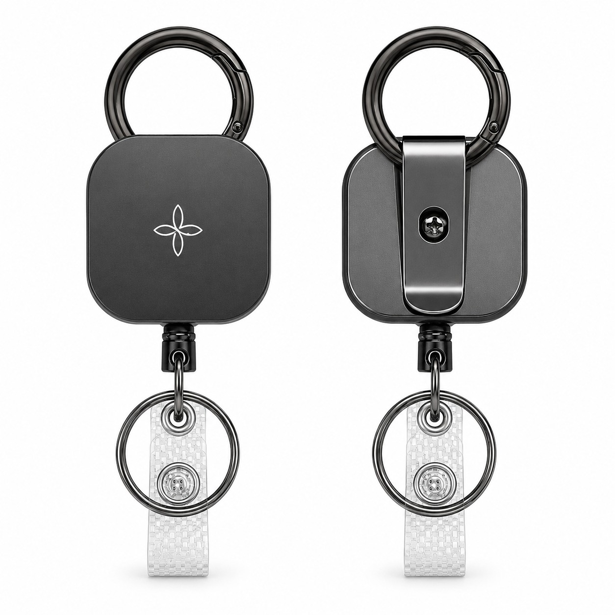 Alloy Square Badge Reel Keychain With Clip — view 1