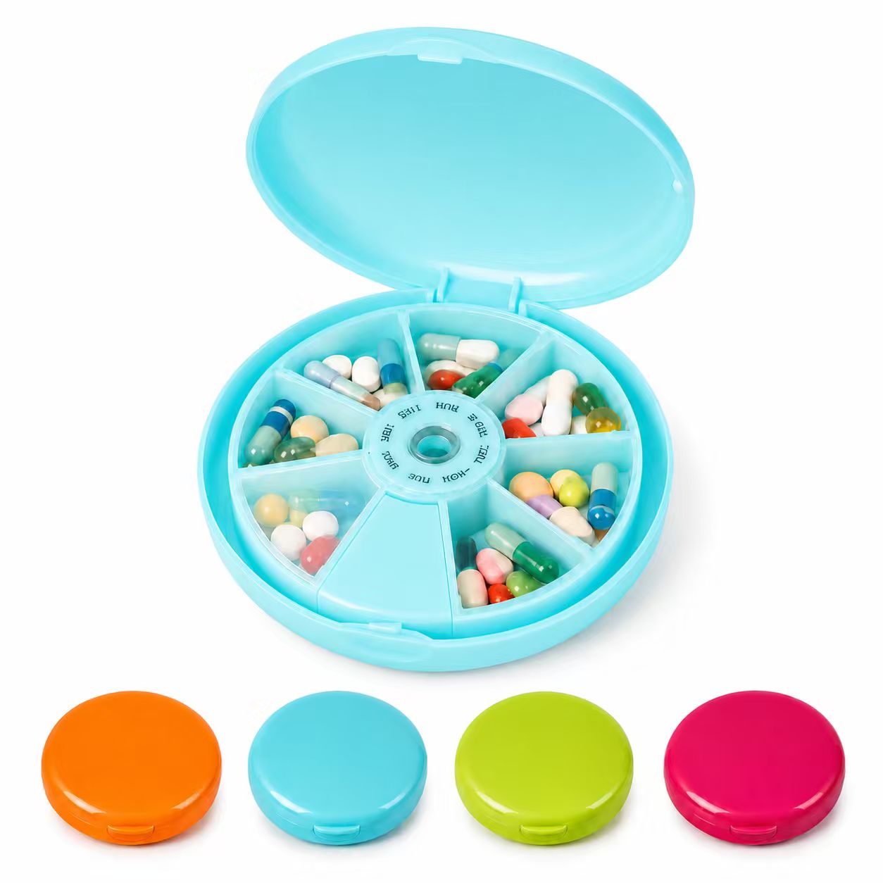 Round ABS Rotating Seven Compartment Pillbox