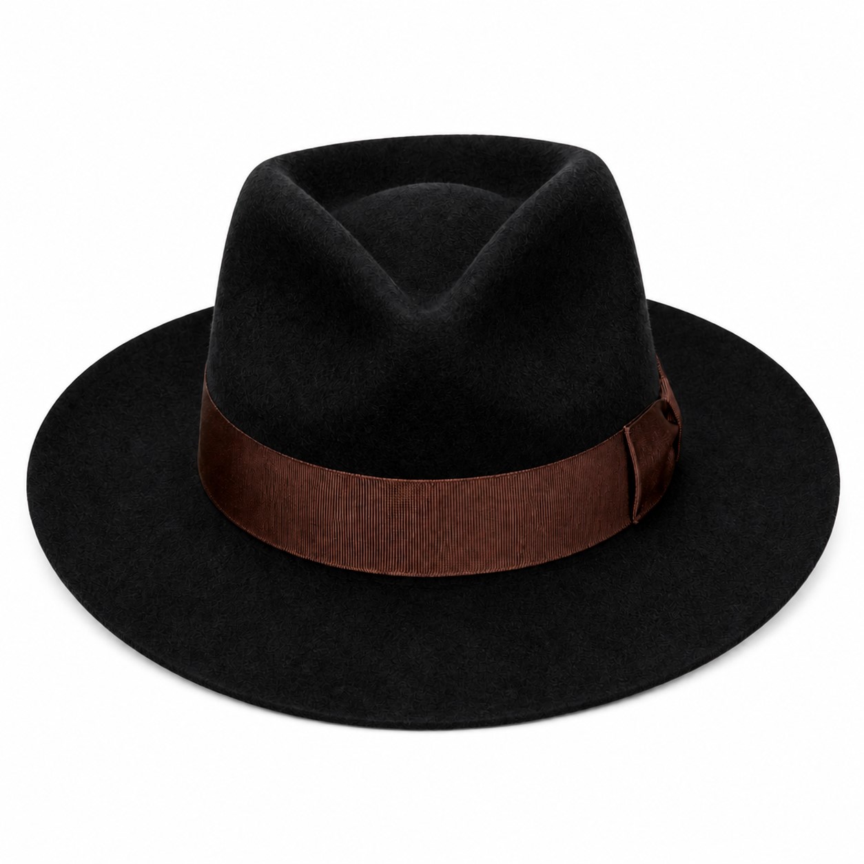 Western Wool Pinch Crown Fedora Hat — Black