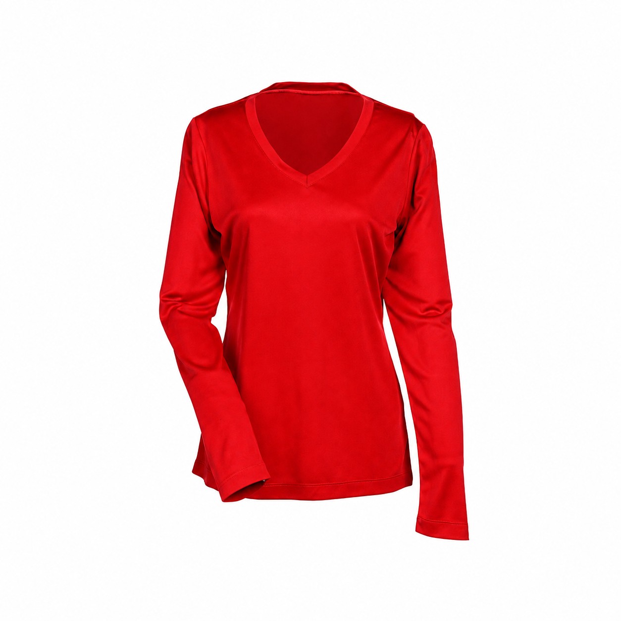 Ladies' Polyester Long-Sleeve V-Neck Shirt — Red