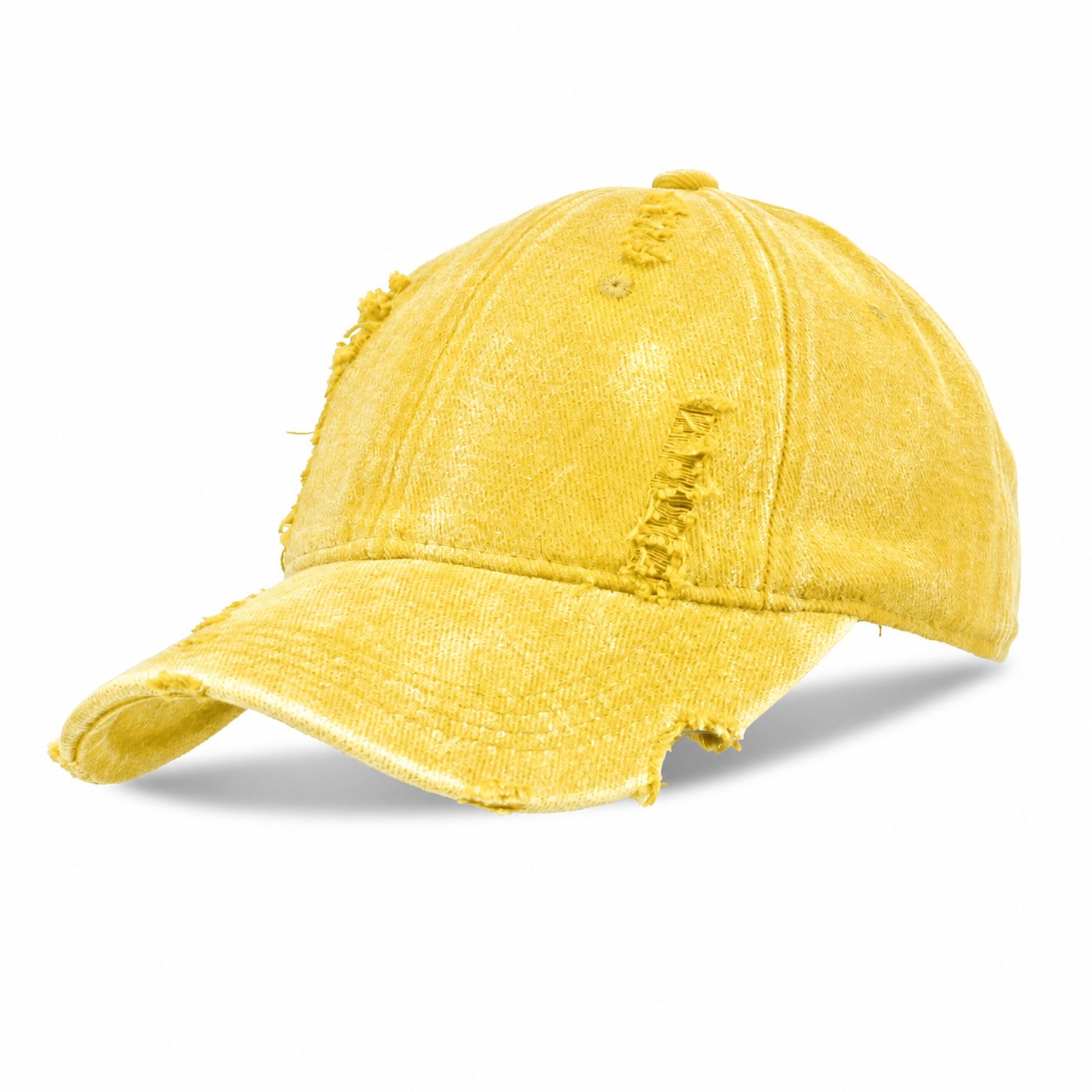 Washed Cotton Distressed Baseball Cap — Light Yellow