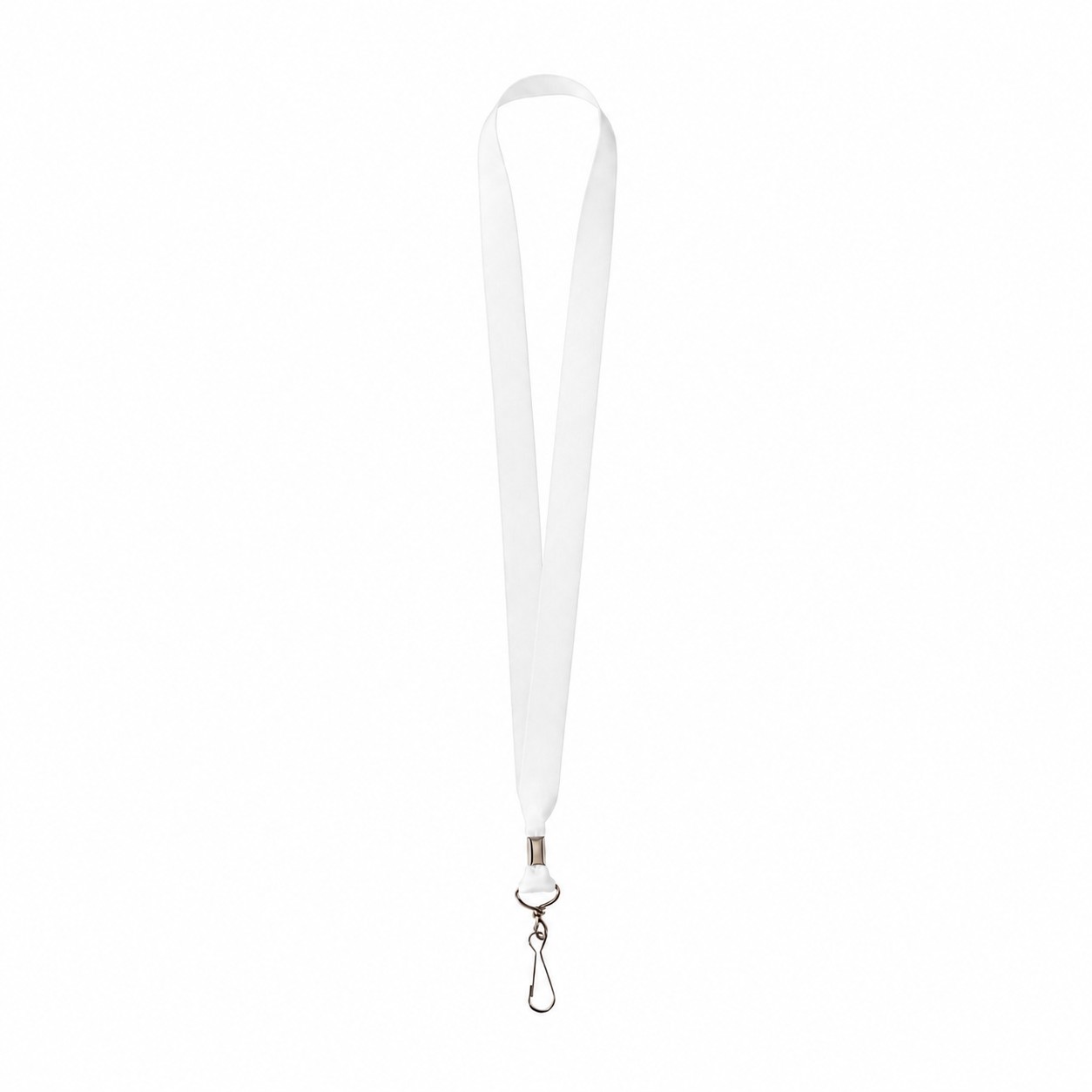 Metal Crimp Polyester Satin Lanyard — Clear White
