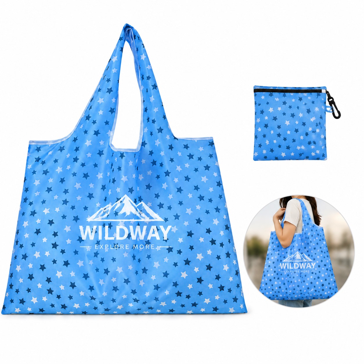Polyester Shopping Tote With Attached Pouch