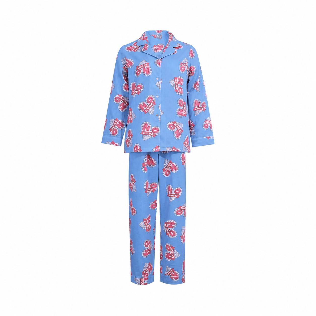 Unisex Cotton Long-Sleeve Pajama Set — Blue