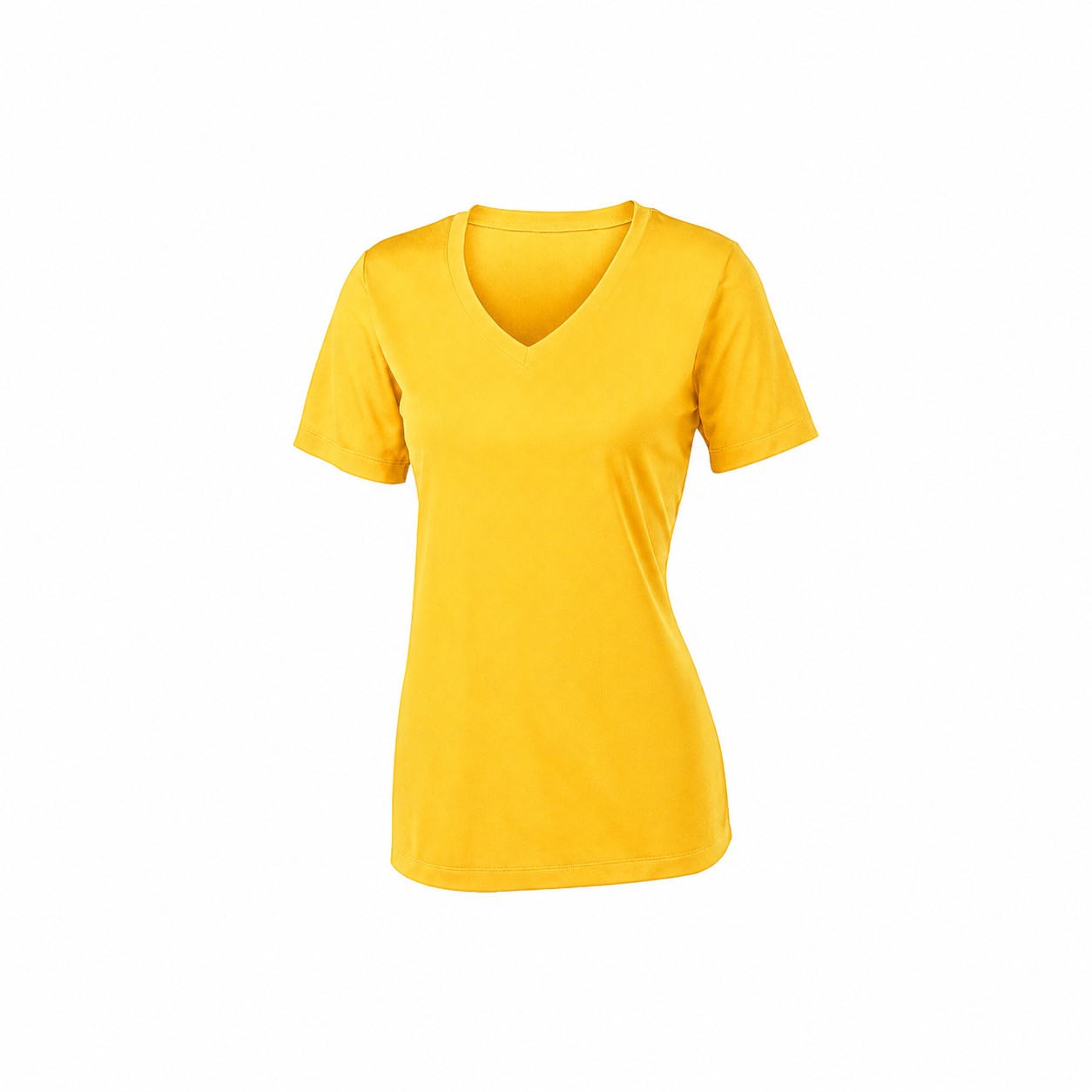 Ladies Polyester V Neck Athletic Tee — Yellow