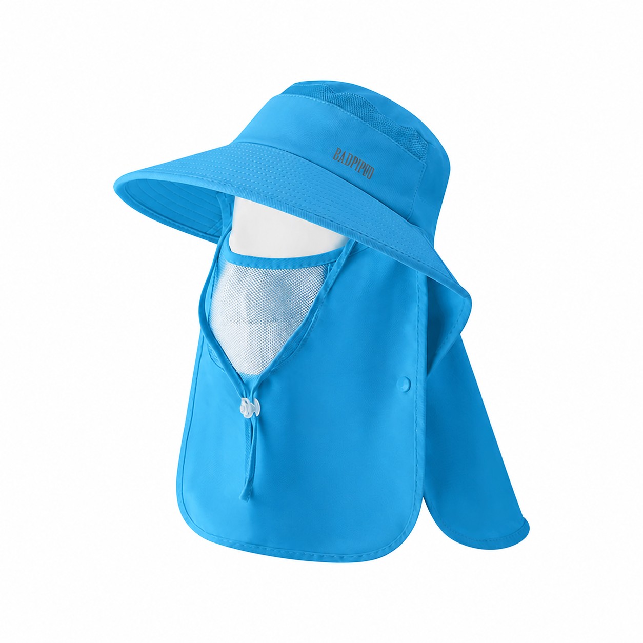 Polyester Sun Hat With Neck Drape — Cyan Blue