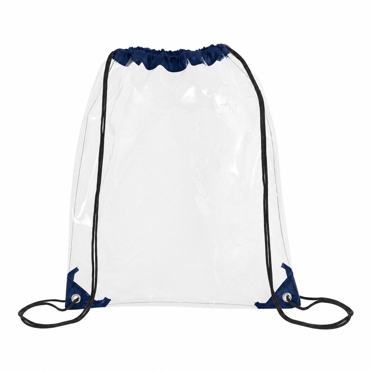 Metal Grommets Clear Drawstring Bag — Navy Blue