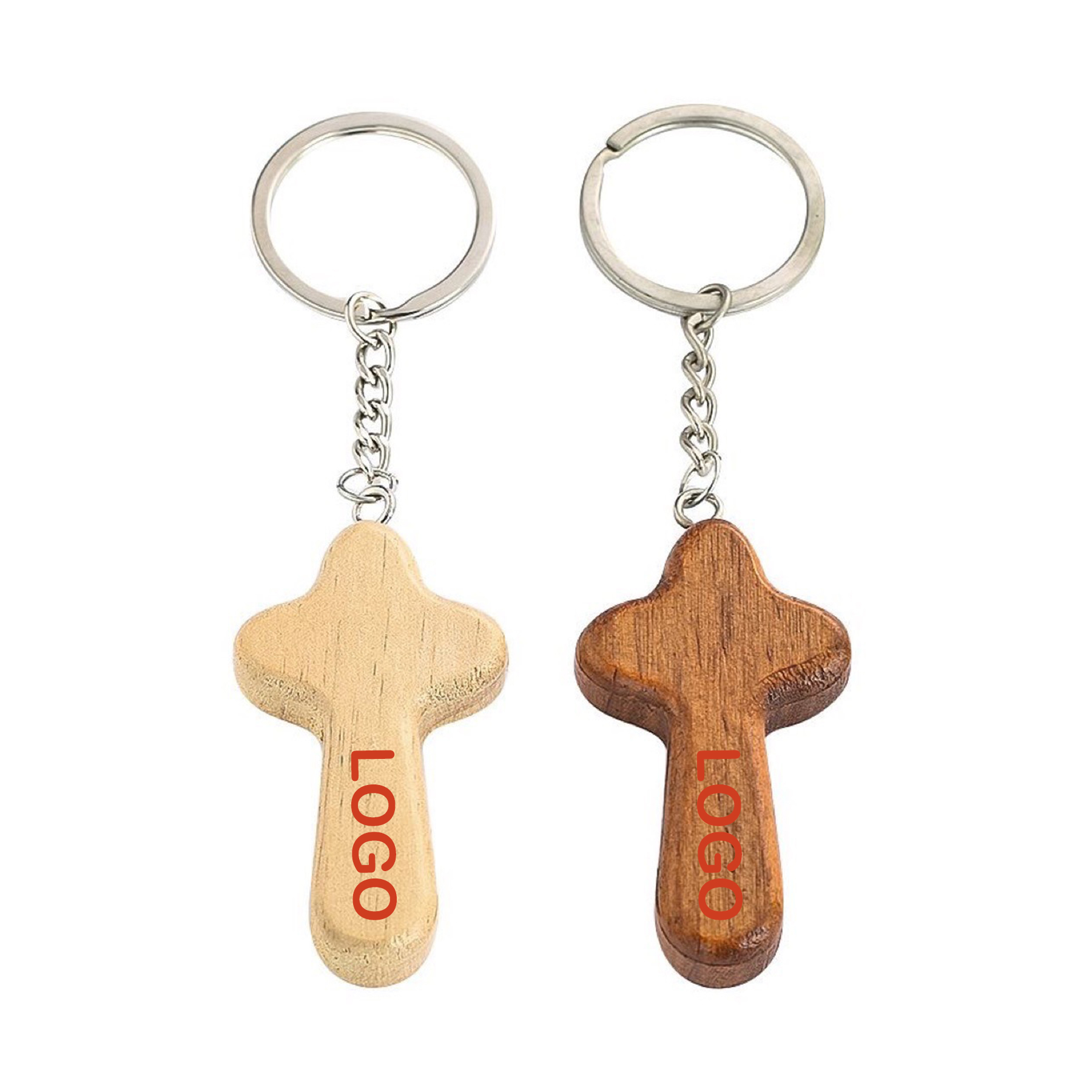 Wood Cross Split Ring Keychain