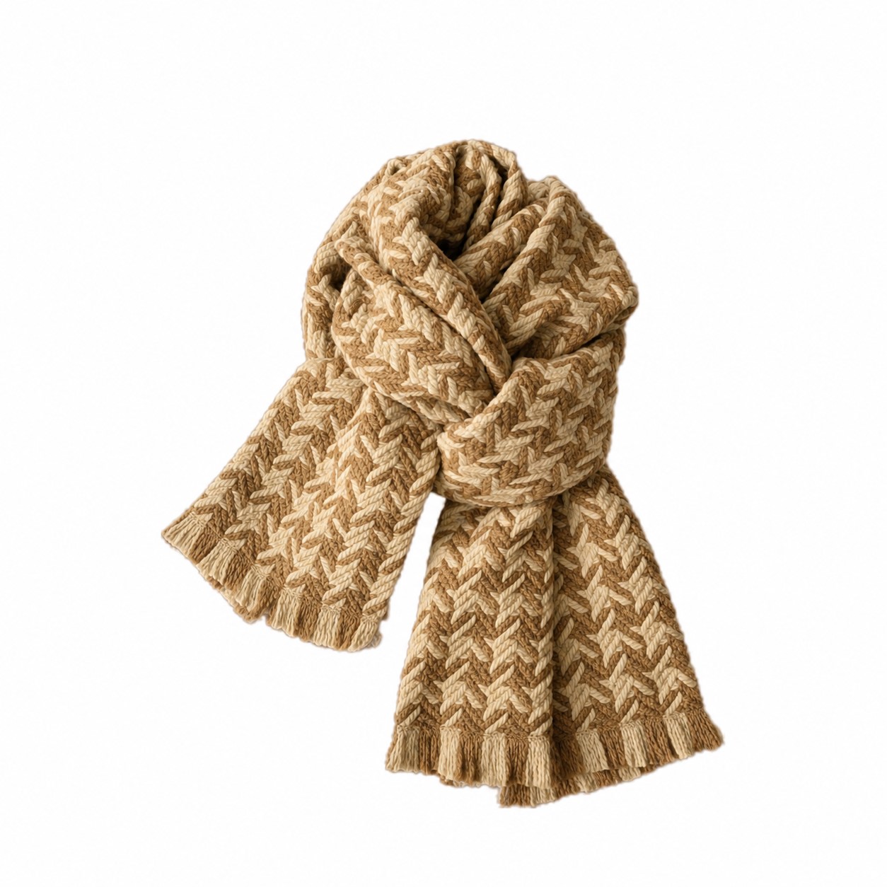 Braided Polyester Knitted Scarf — Tan Beige