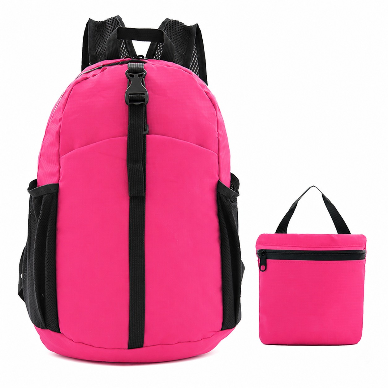 Foldable Nylon Travel Backpack — Pink