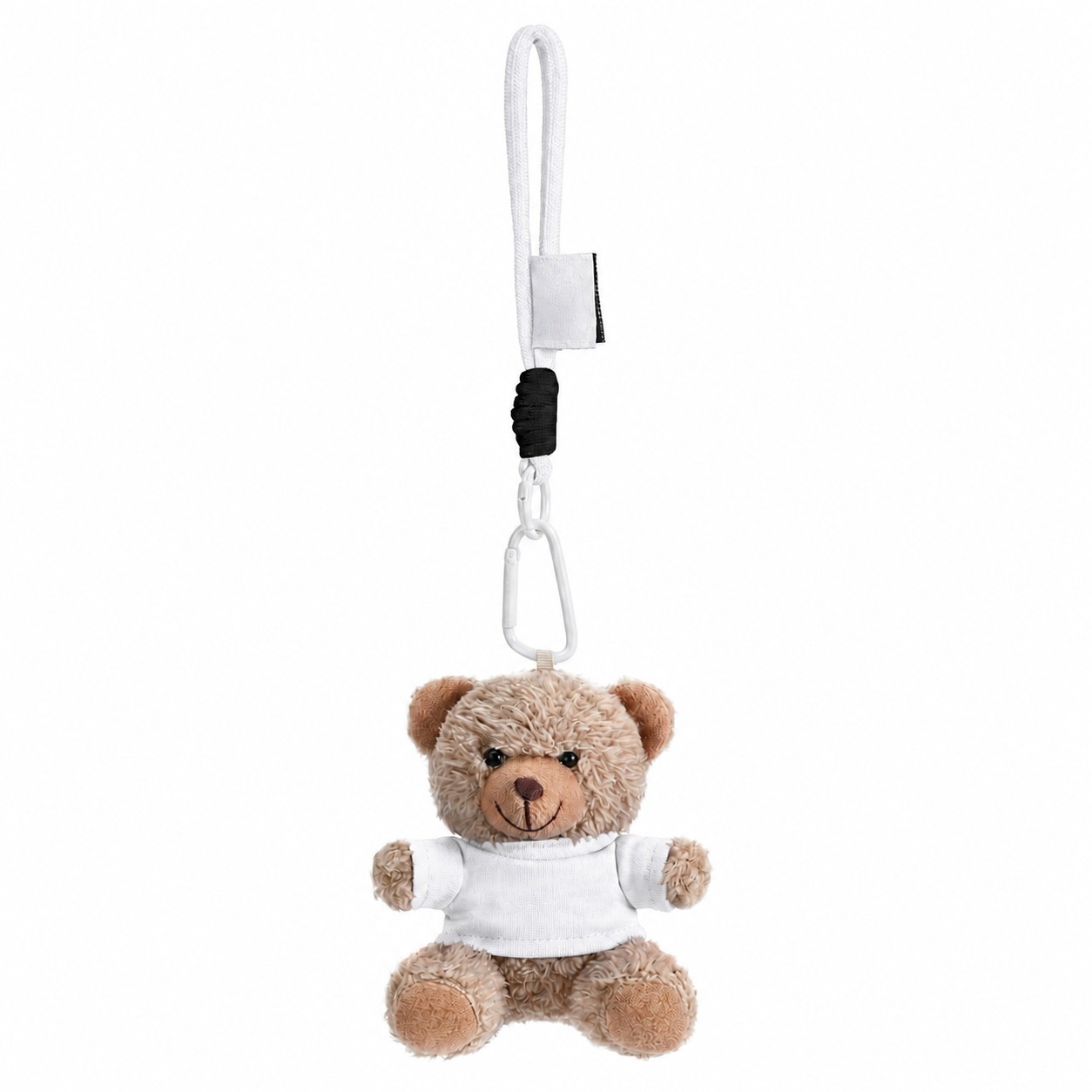 Plush Teddy Bear Keychain With Shirt — White/Khaki Beige