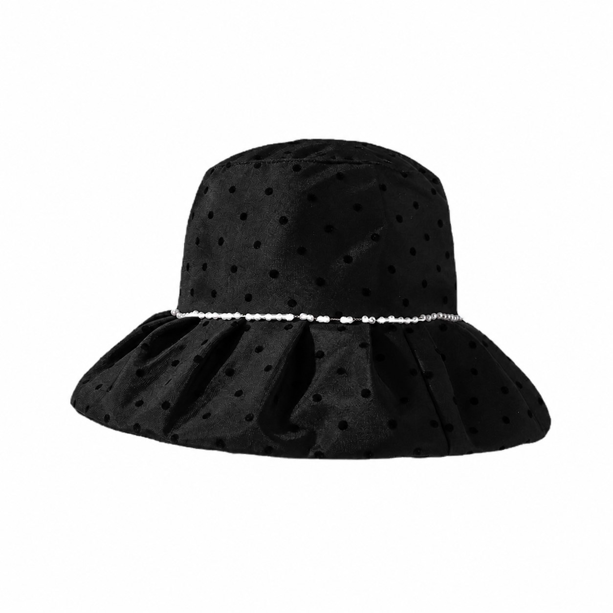 Cotton Blend Pearl Bucket Hat — Black