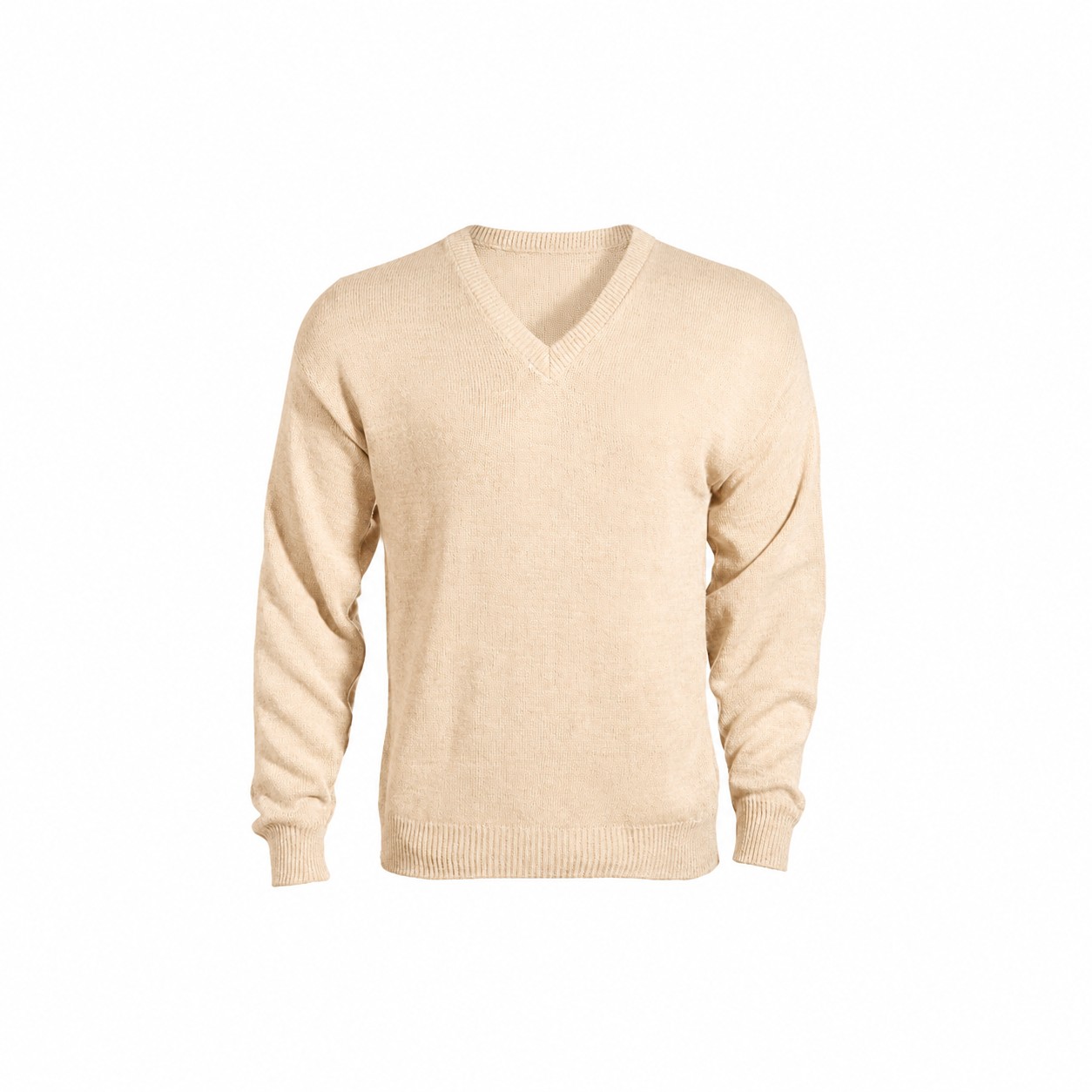 Women's Long Sleeve V-Neck Cotton Blend Shirt — Beige