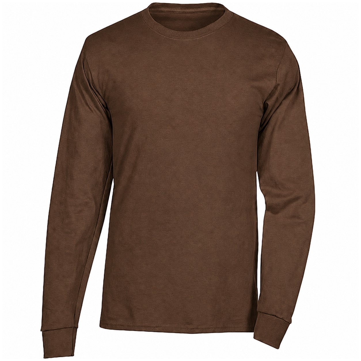 Cotton Long Sleeve Crewneck T-Shirt — Brown