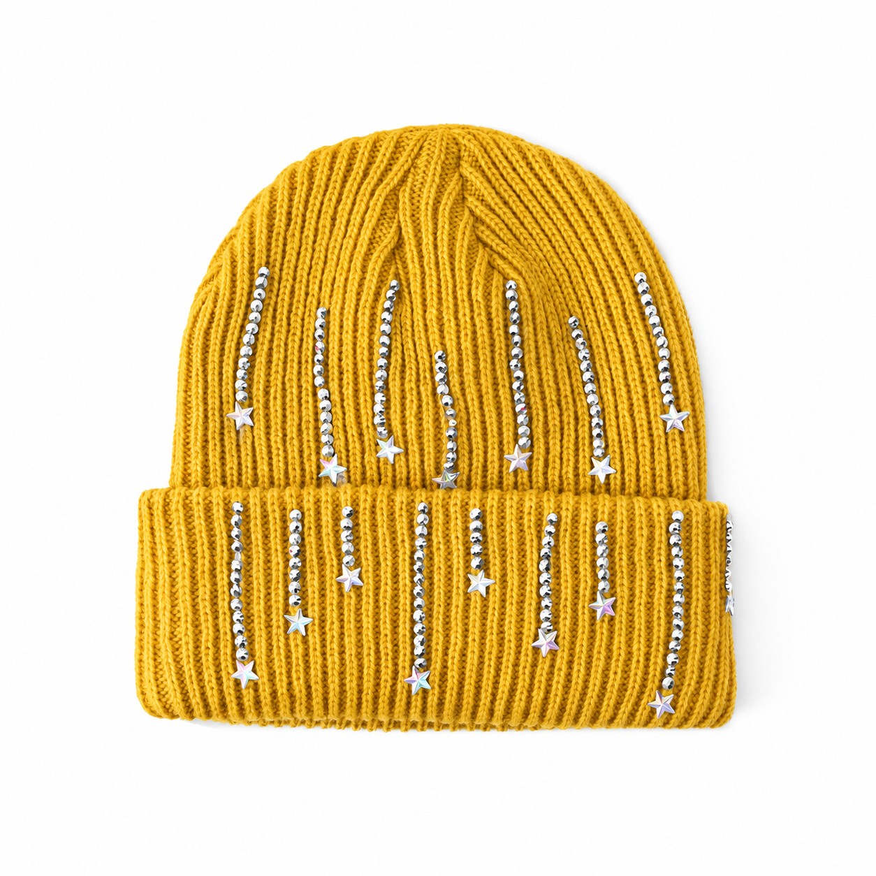 Polyester Star Accent Cuffed Beanie — Mustard Yellow