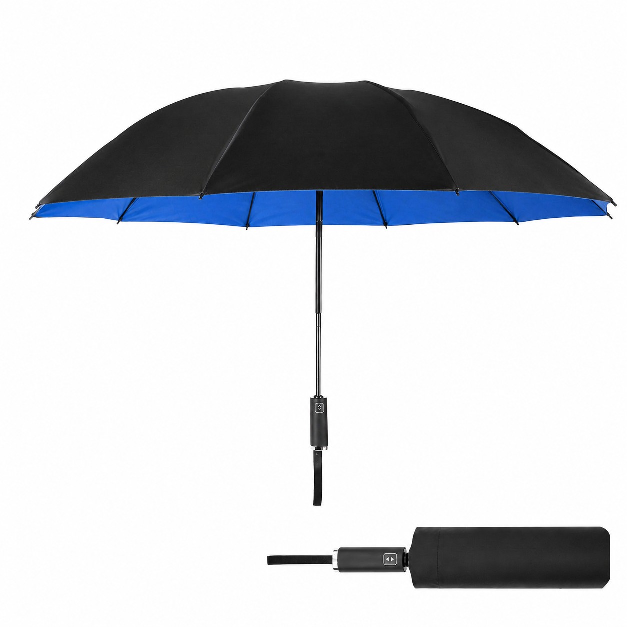 Inverted Auto Open Folding Umbrella — Black/Blue