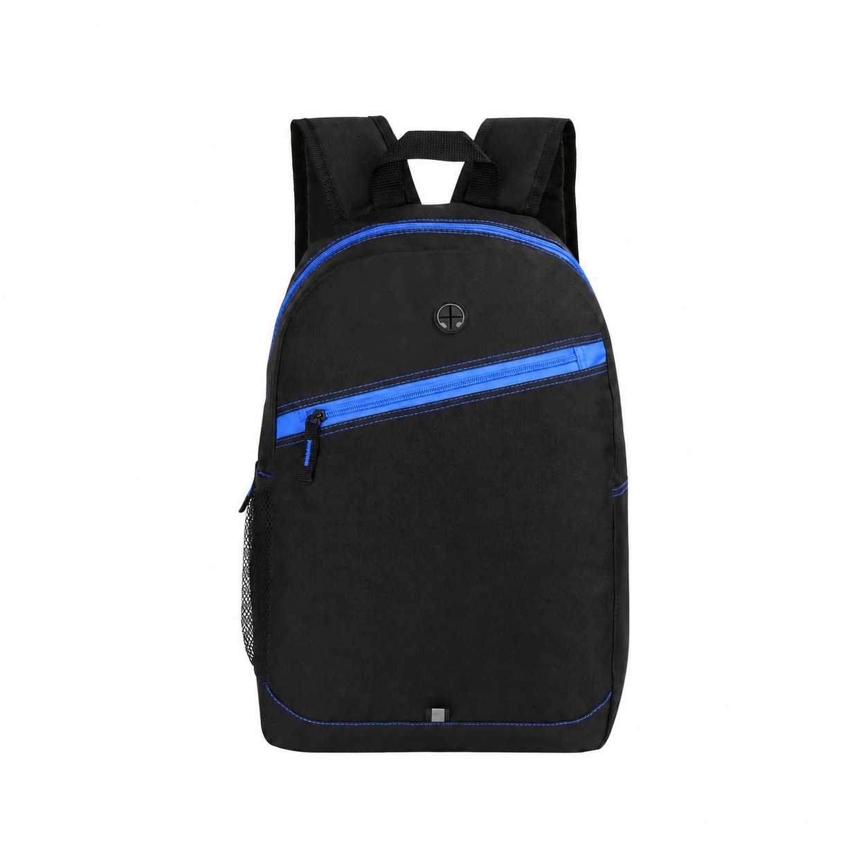 600D Polyester Black Backpack — Black/Blue
