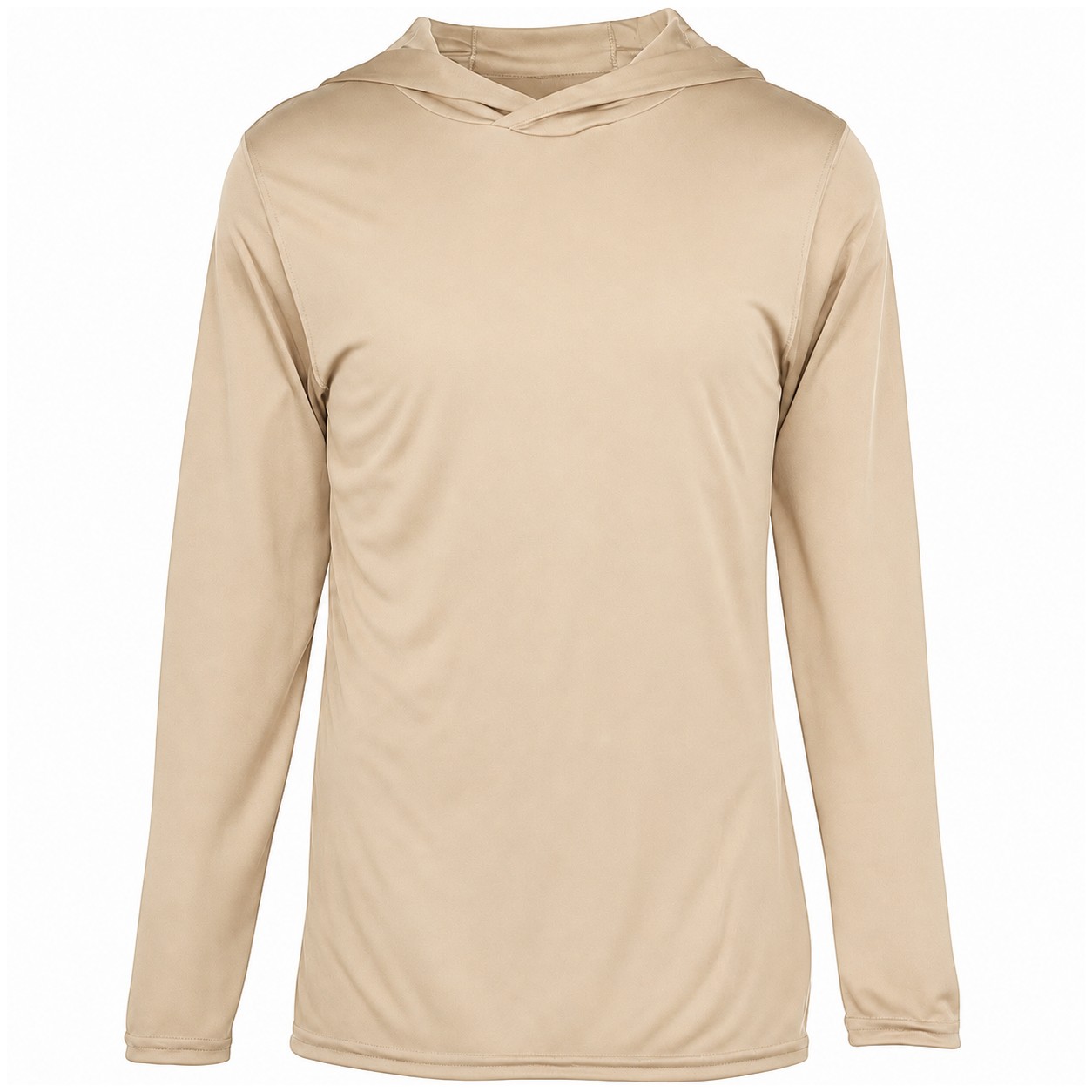 Polyester Hooded Long Sleeve Tee — Tan Beige