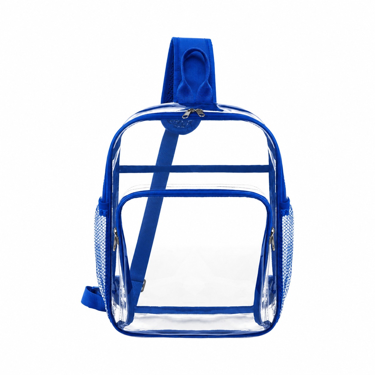 PVC Roomy Crossbody Sling Bag — Clear White/Royal Blue