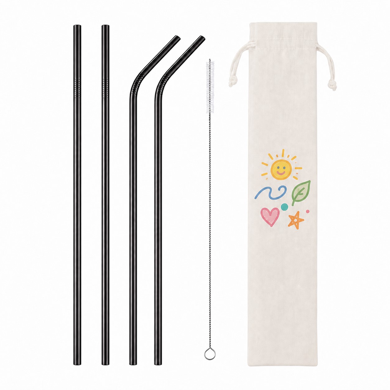 Straight And Bent Stainless Steel Straw Set