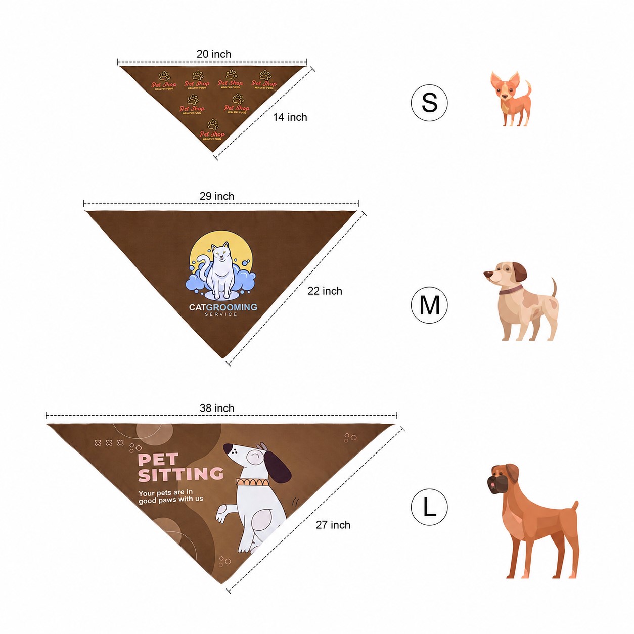 Washable Pet Triangle Bandanna — Brown