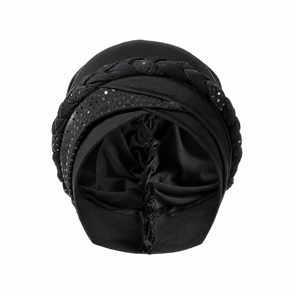 Cross Braid Polyester Turban Hat — Black