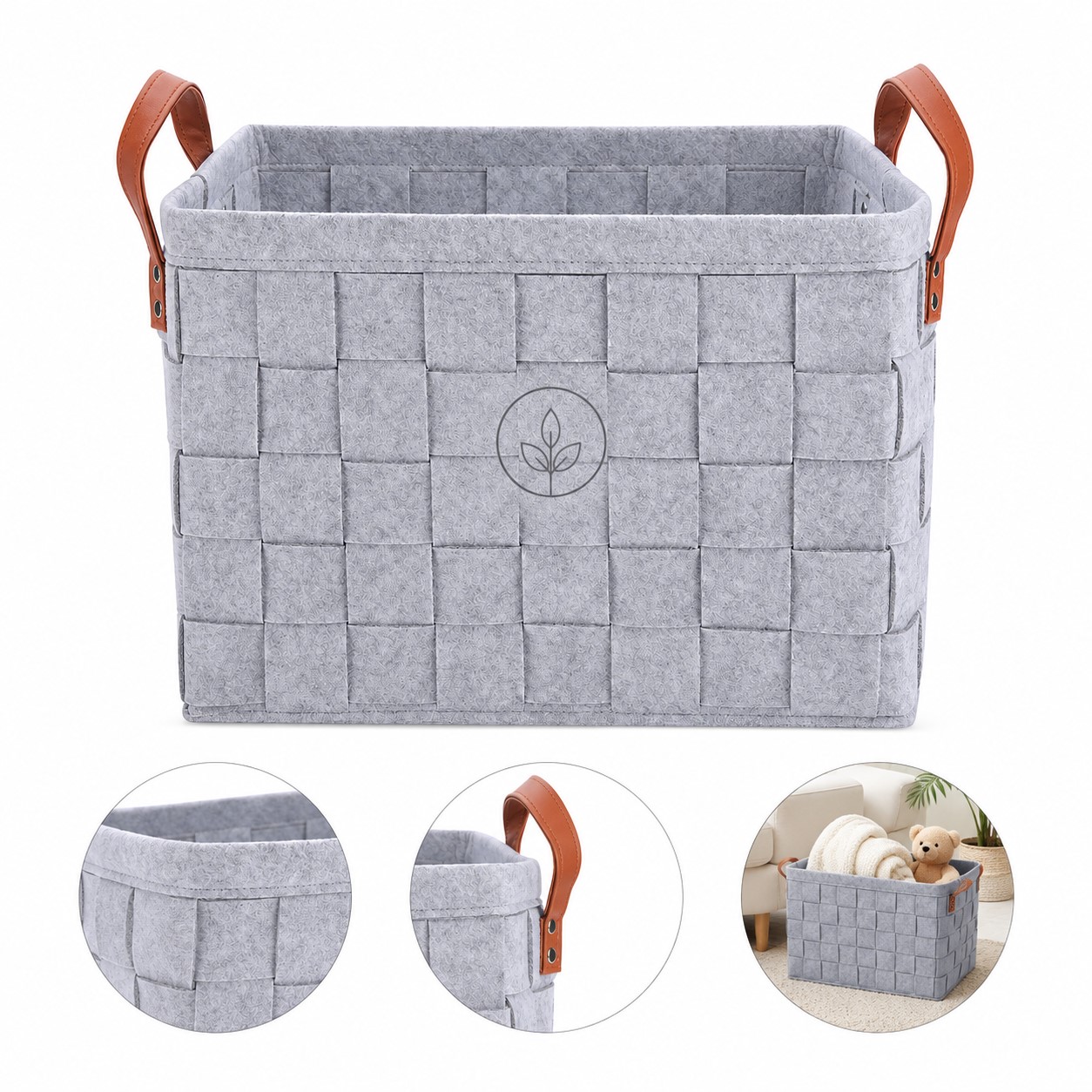 Handled Woven Fabric Collapsible Basket