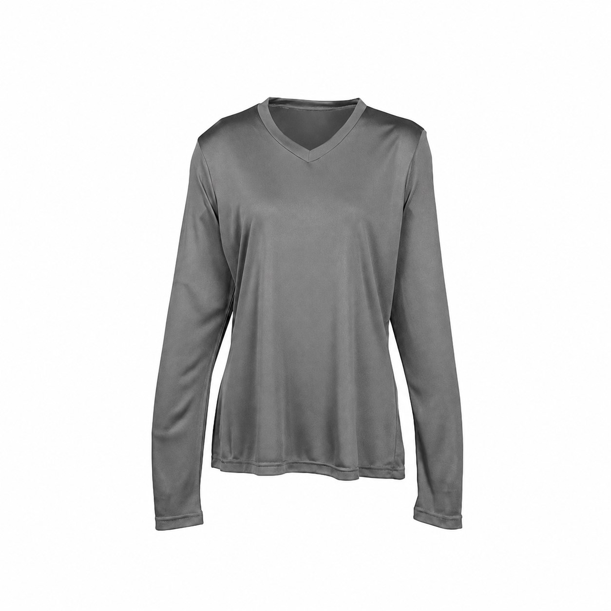 Ladies Polyester V Neck Performance Shirt — Gray
