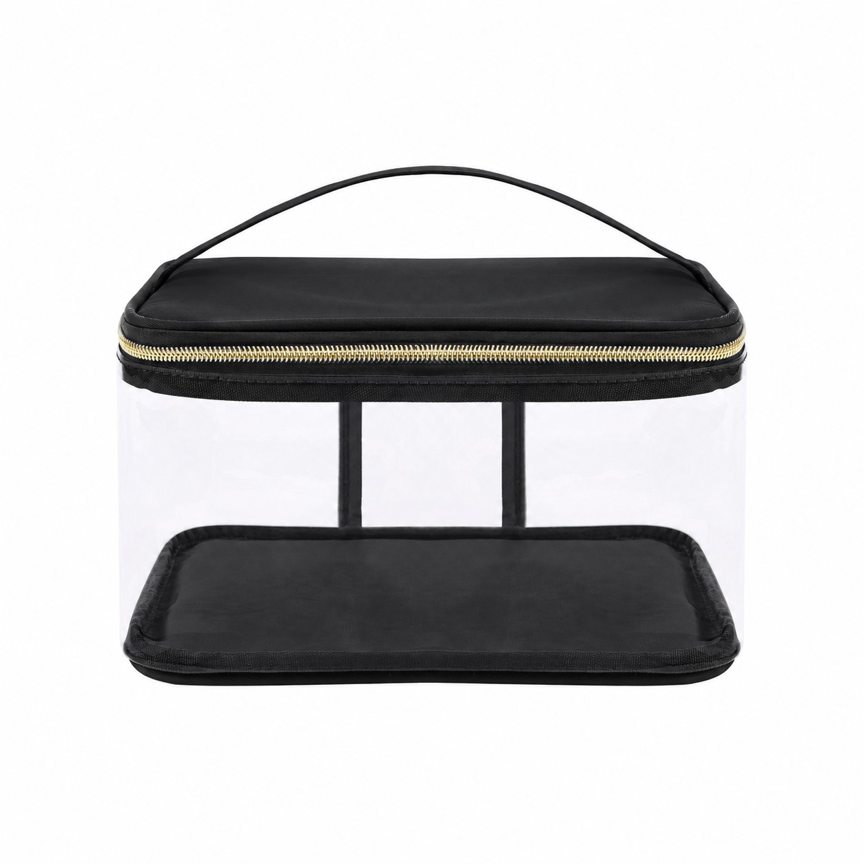 Clear PVC Makeup Bag with Nylon Trim and Reinforced Handles — Black