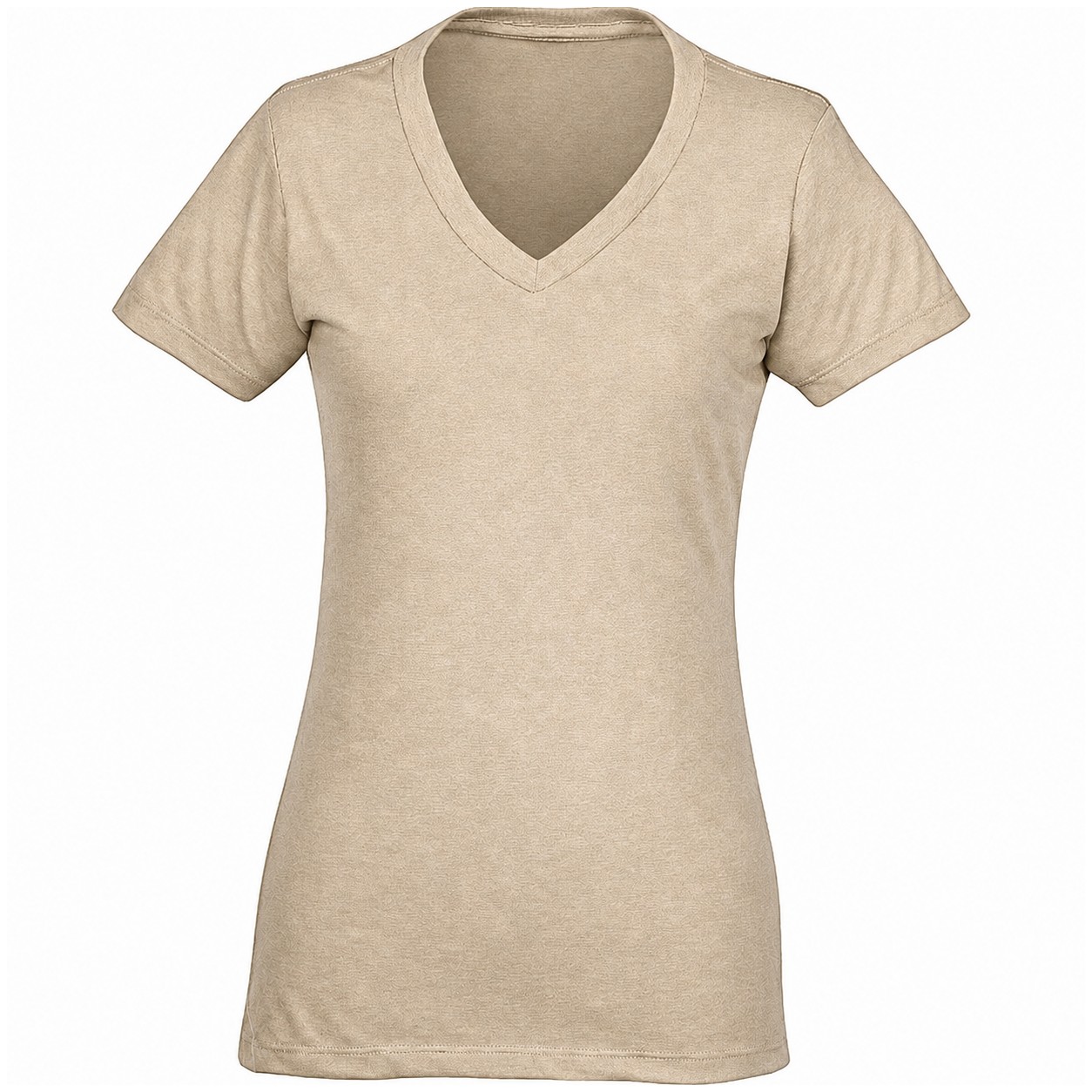 Ladies V Neck Cotton Polyester Tee — Tan Beige