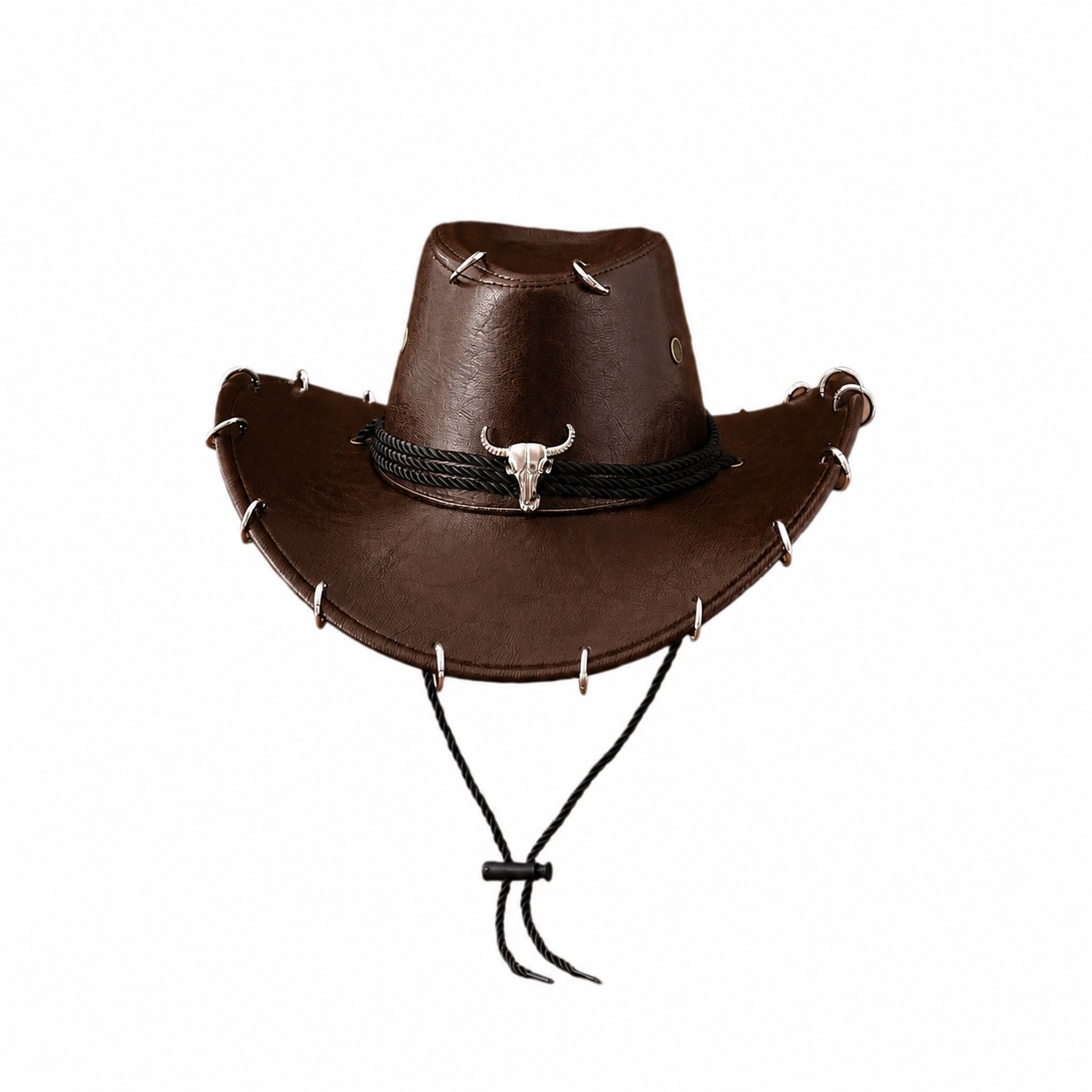 PU Crackle Western Cowboy Hat — Dark Coffee Brown