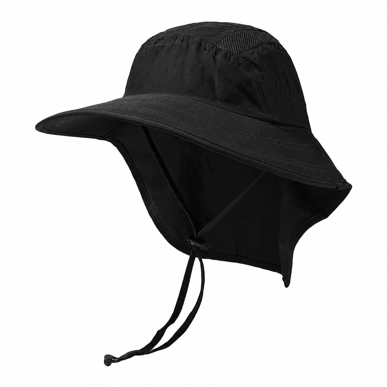 Polyester Neck Flap Safari Cap — Black