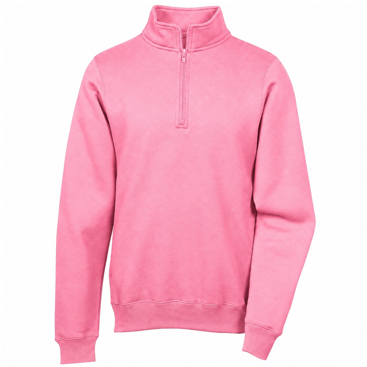 Cotton Polyester Quarter Zip Fleece Pullover — Pink